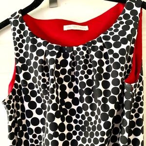 London Times Black & White Dot Sleeveless Straight Dress Size 4 Black Belt